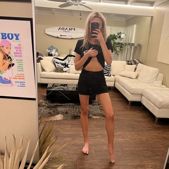 Brandy Melville Black Mini Skirt button down - Picture 2 of 7